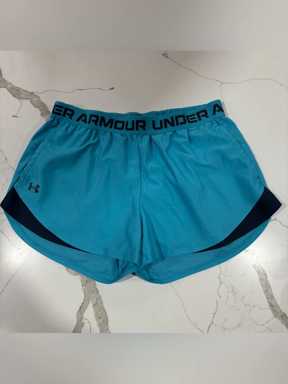 Under Armour Women's Bright Teal Athletic Shorts with Navy Accent